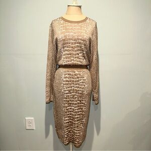 Hugo Boss Crocodile Print Long Sleeve Knit Dress